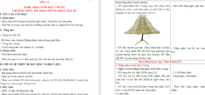 Giáo án Âm nhạc 3 Chủ đề 4 Tiết 15: Nghe nhạc Suối đàn T’rưng – Thường thức âm nhạc Những khúc hát ru