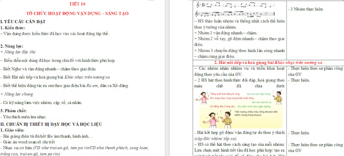 Giáo án Âm nhạc 3 Chủ đề 4 Tiết 16: Tổ chức hoạt động Vận dụng - Sáng tạo