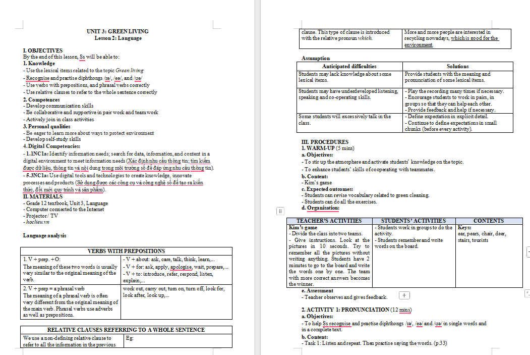 Giáo án Tiếng Anh 12 Unit 3: Language