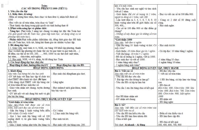 Giáo án Toán 2: Các số trong phạm vi 1000