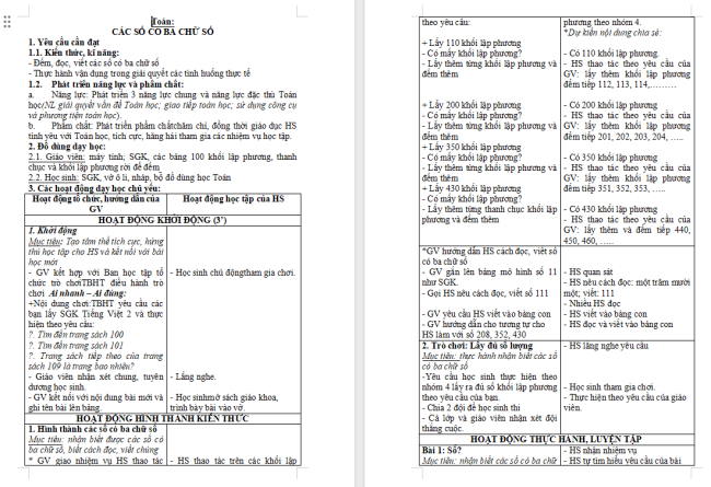 Giáo án Toán 2: Các số có ba chữ số