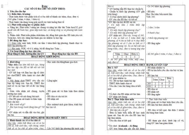 Giáo án Toán 2: Các số có ba chữ số (tiếp theo)