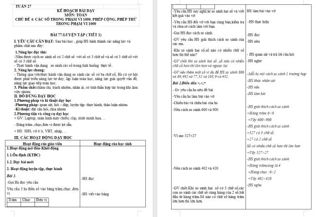 Giáo án Toán 2: Luyện tập trang 54