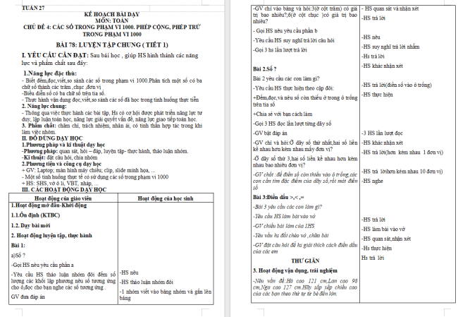 Giáo án Toán 2: Luyện tập chung trang 56