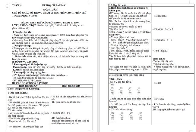 Giáo án Toán 2: Phép trừ (có nhớ) trong phạm vi 1000