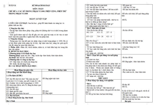 Giáo án Toán 2: Luyện tập chung trang 74