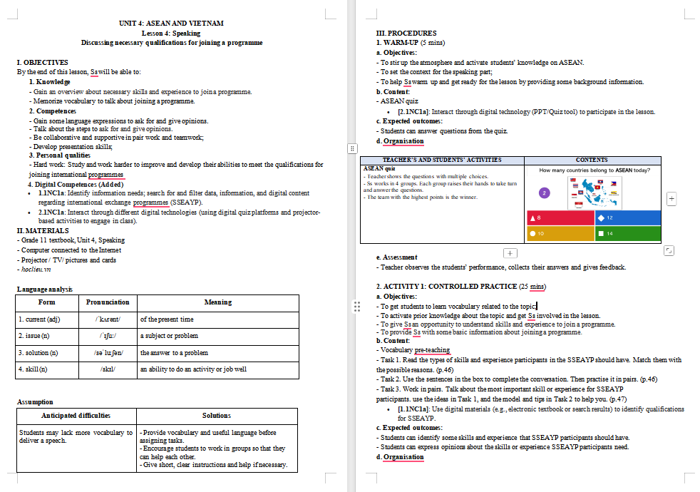 Giáo án PowerPoint Tiếng Anh 11 Unit 4: Speaking