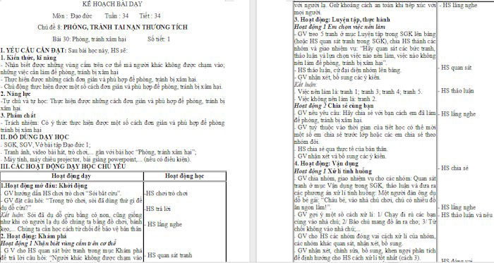 Giáo án Đạo đức 1 Phòng, tránh xâm hại