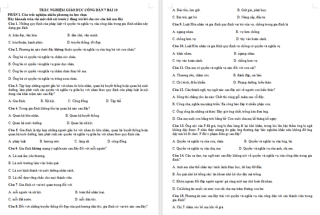 Trò chơi khởi động Giáo dục công dân 7 Bài 10