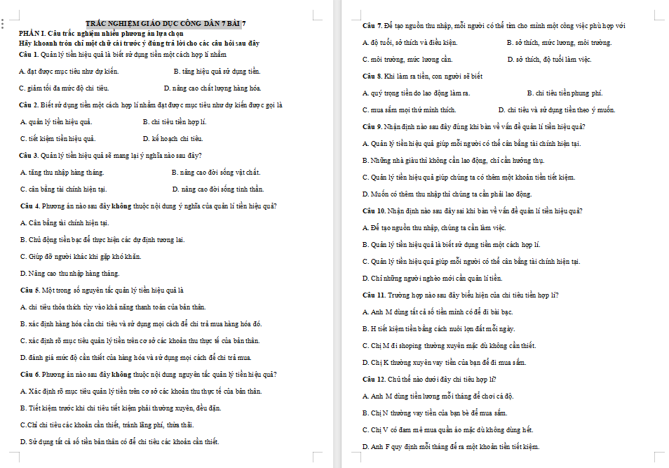 Trò chơi khởi động Giáo dục công dân 7 Bài 7