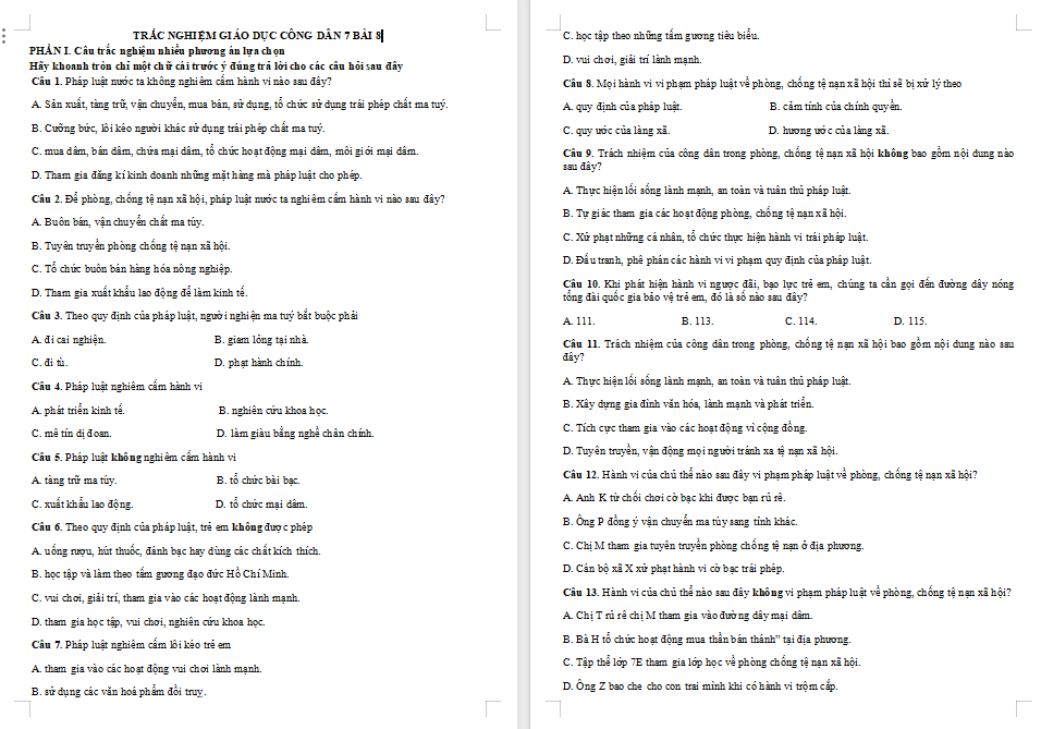 Trò chơi khởi động Giáo dục công dân 7 Bài 8