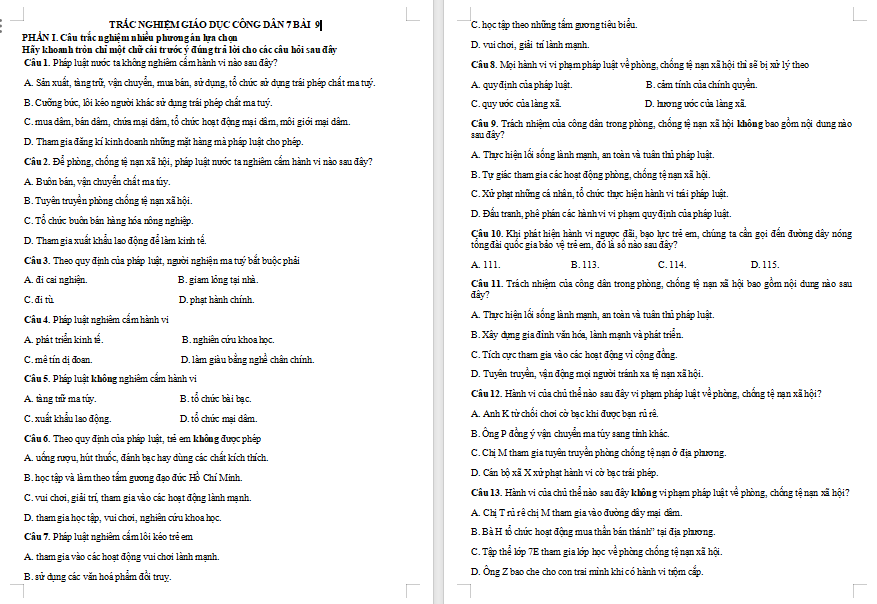 Trò chơi khởi động Giáo dục công dân 7 Bài 9