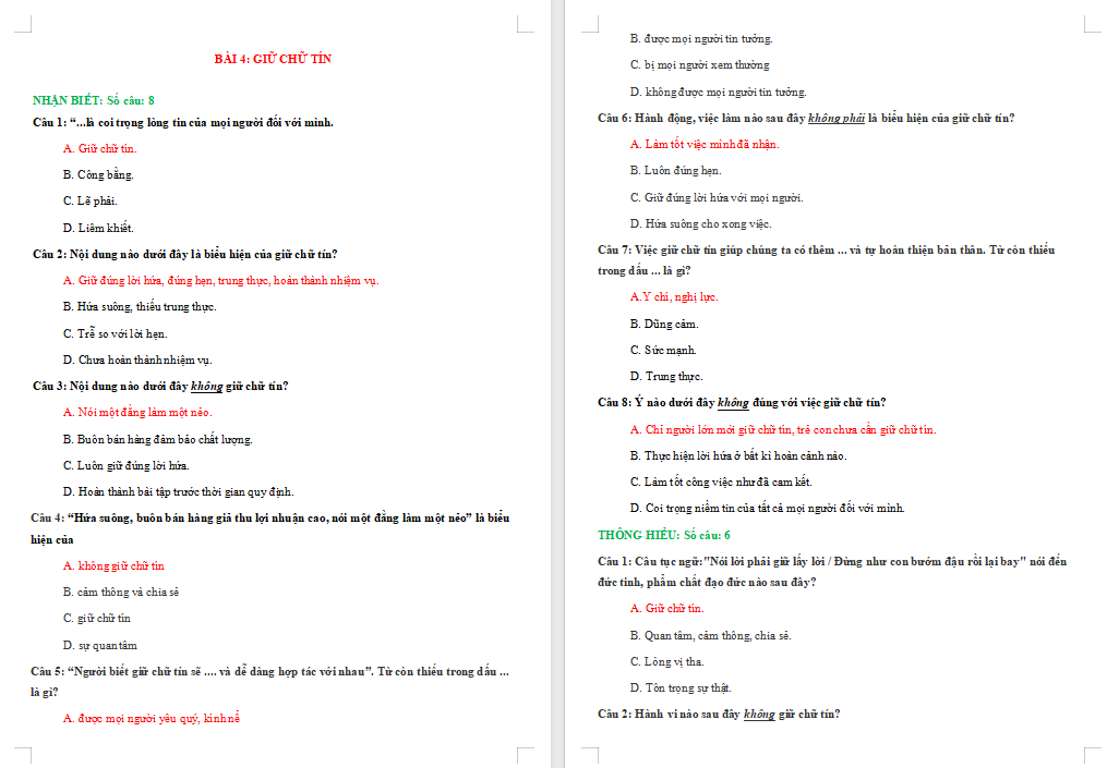 Trò chơi khởi động GDCD 7 Bài 4