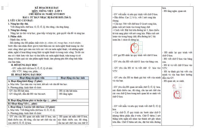 Giáo án Tiếng Việt 3 Bài 1: Ôn chữ hoa O, Ô, Ơ, Q