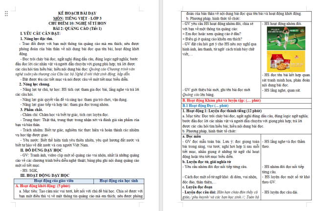Giáo án Tiếng Việt 3 Bài 2: Quảng cáo