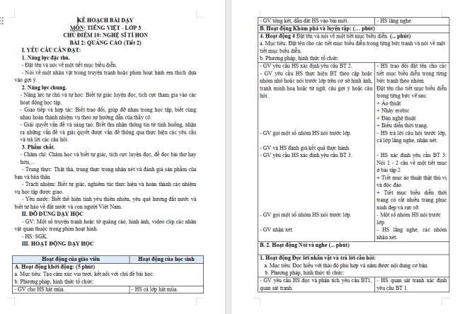 Giáo án Tiếng Việt 3 Bài 2: Nói về một nhân vật trong truyện tranh hoặc phim hoạt hình