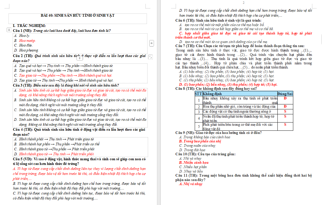 Bài tập Khoa học tự nhiên 7 Bài 40