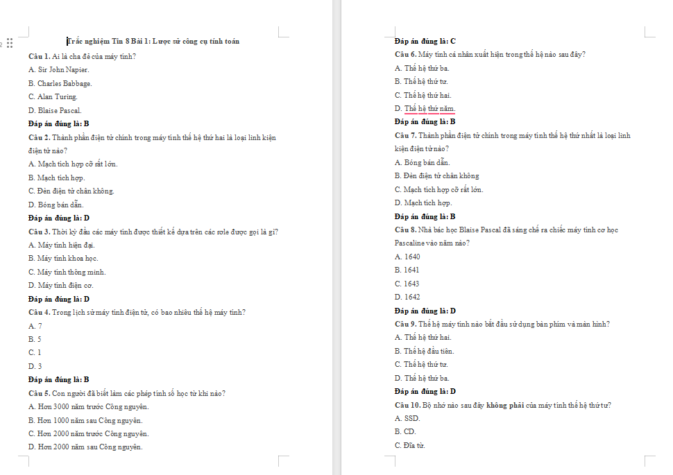 Trò chơi khởi động Tin học 8 Bài 1