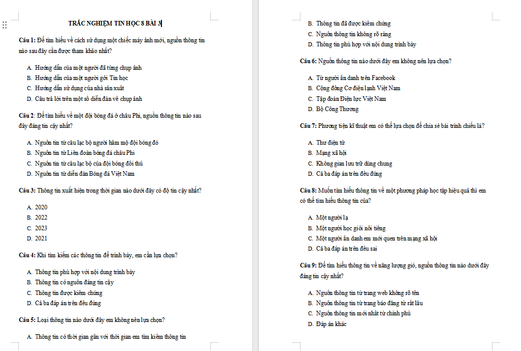 Trò chơi khởi động Tin học 8 Bài 3