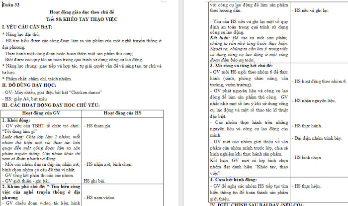 Giáo án Hoạt động trải nghiệm 4 Tuần 33