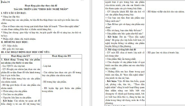 Giáo án Hoạt động trải nghiệm 4 Tuần 34