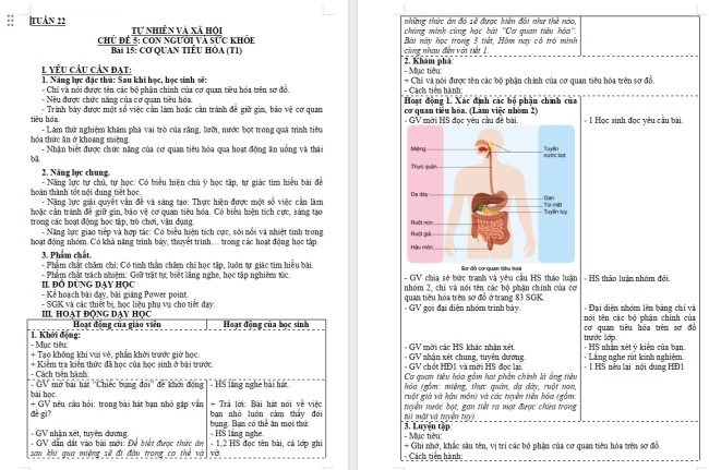 Giáo án Tự nhiên và xã hội 3 Bài 15: Cơ quan tiêu hóa