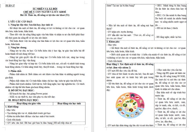Giáo án Tự nhiên và xã hội 3 Bài 18: Thức ăn, đồ uống có lợi cho sức khỏe