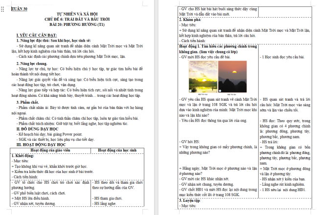 Giáo án Tự nhiên và xã hội 3 Bài 20: Phương hướng