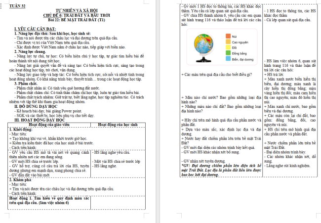 Giáo án Tự nhiên và xã hội 3 Bài 22: Bề mặt trái đất