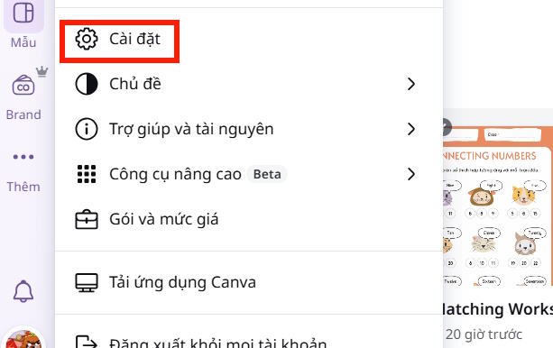 Đổi ngôn ngữ trên Canva sang tiếng Anh.