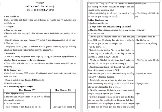 Giáo án Công nghệ 4 Bài 11: Đồ chơi dân gian