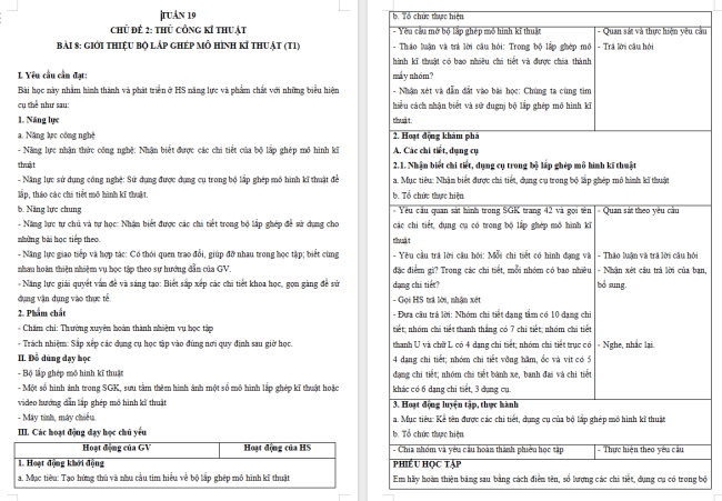 Giáo án Công nghệ 4 Bài 8: Giới thiệu bộ lắp ghép mô hình kỹ thuật