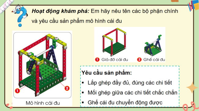 PowerPoint Công nghệ 4 Bài 9: Lắp ghép mô hình cái đu