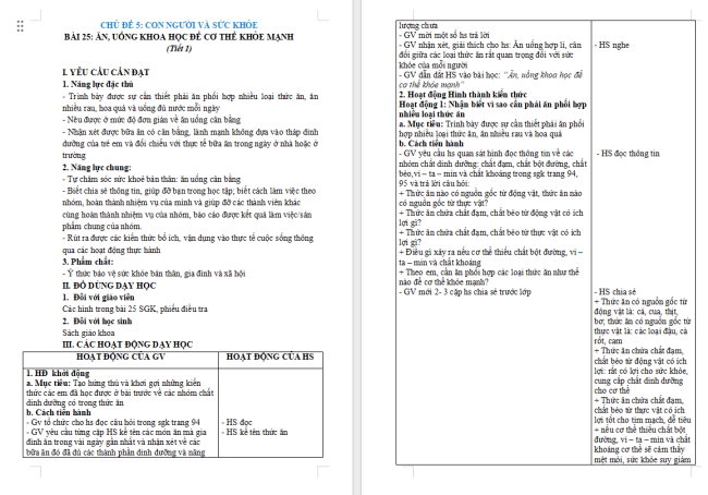 Giáo án Khoa học 4 Bài 25: Ăn uống khoa học để cơ thể khỏe mạnh