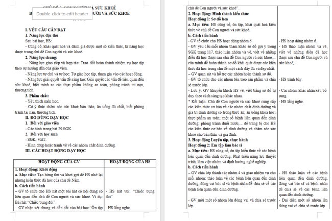 Giáo án Khoa học 4 Bài 29: Ôn tập chủ đề Con người và sức khỏe