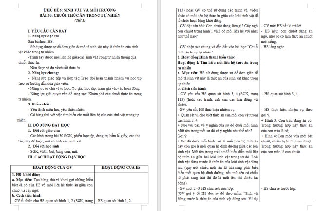 Giáo án Khoa học 4 Bài 30: Chuỗi thức ăn trong tự nhiên