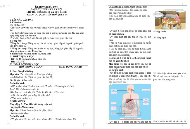 Giáo án Tự nhiên và xã hội 3 Bài 20: Cơ quan tiêu hóa
