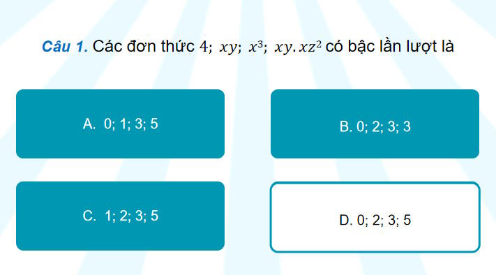 Game khởi động Toán 8 Bài tập cuối chương 1
