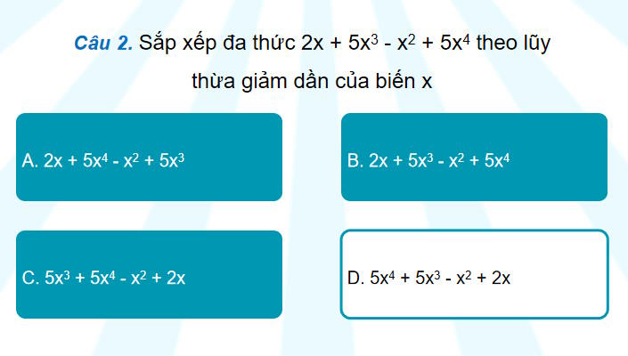 Game khởi động Toán 8 Bài tập cuối chương 1