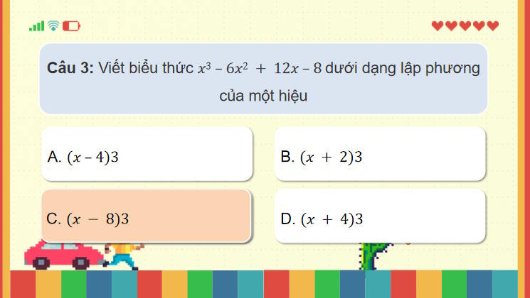 Game khởi động Toán 8 Bài tập cuối chương 2