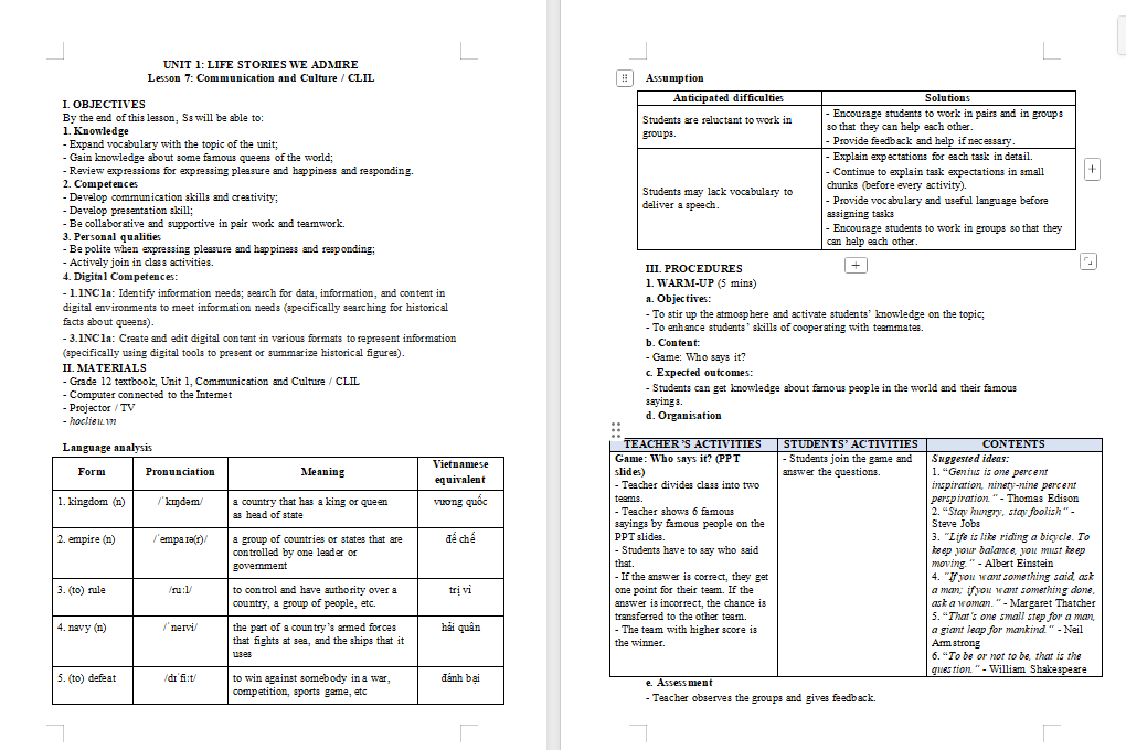 Giáo án Tiếng Anh 12 Unit 1: Communication and Culture