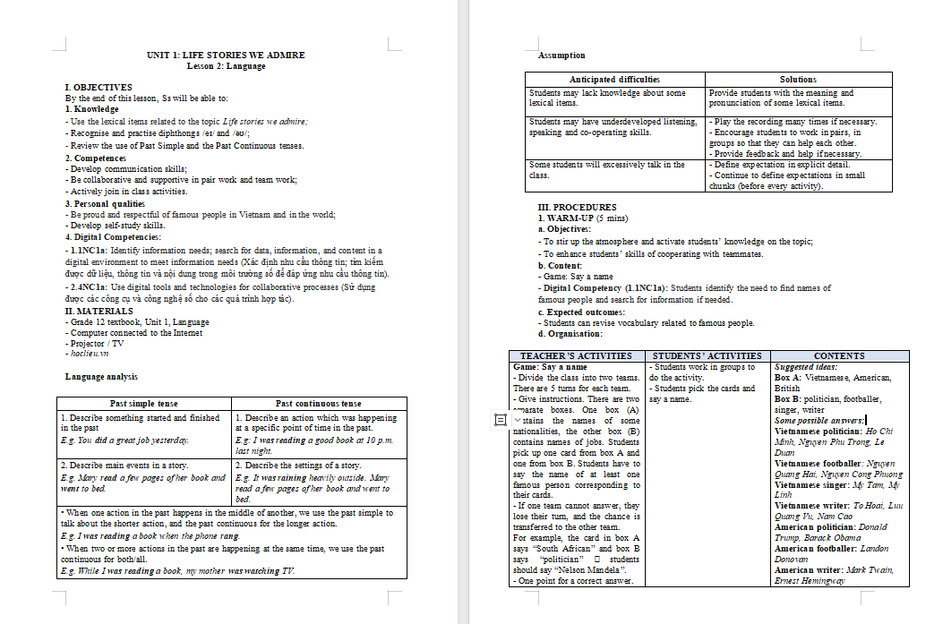 Giáo án Tiếng Anh 12 Unit 1: Language