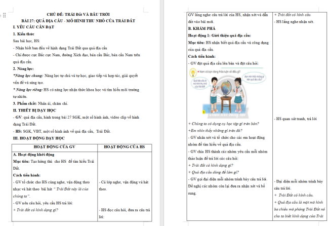 Giáo án Tự nhiên và xã hội 3 Bài 27: Quả địa cầu - Mô hình thu nhỏ của Trái Đất