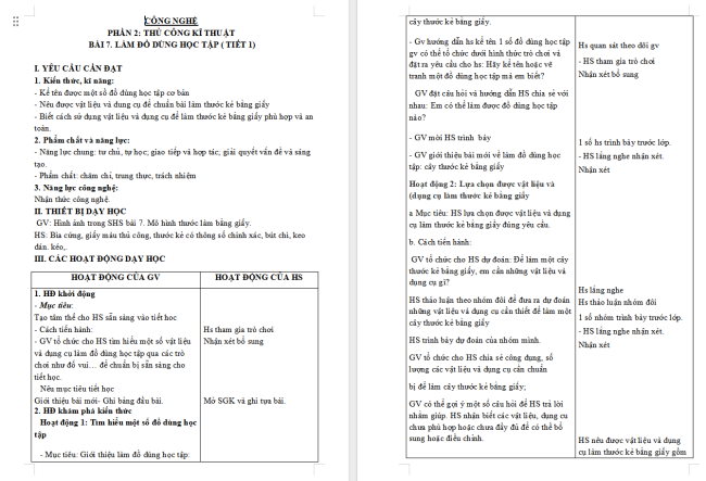 Giáo án Công nghệ 3 Bài 7: Làm đồ dùng học tập