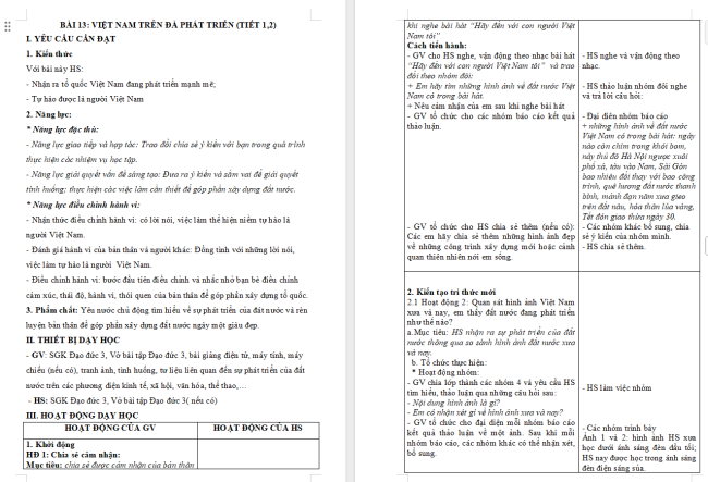 Giáo án Đạo đức 3 Bài 13: Việt Nam trên đà phát triển