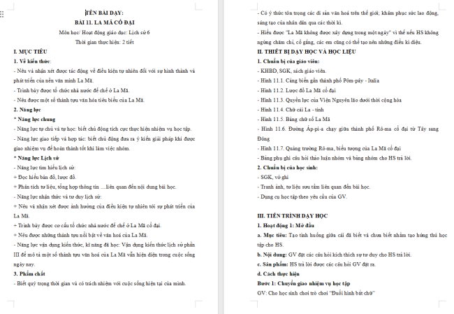 Giáo án Lịch sử 6 Bài 11: La Mã cổ đại