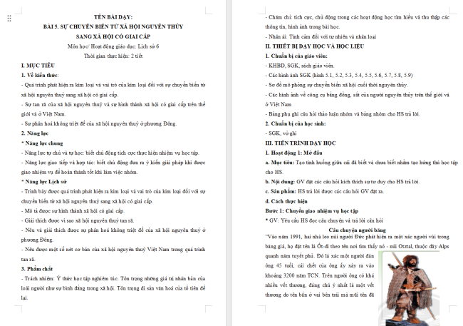 Giáo án Lịch sử 6 Bài 5: Sự chuyển biến từ xã hội nguyên thủy sang xã hội có giai cấp