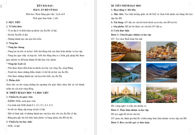 Giáo án Lịch sử 6 Bài 8: Ấn Độ cổ đại