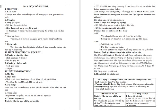 Giáo án Địa lí 6 Bài 4: Lược đồ trí nhớ