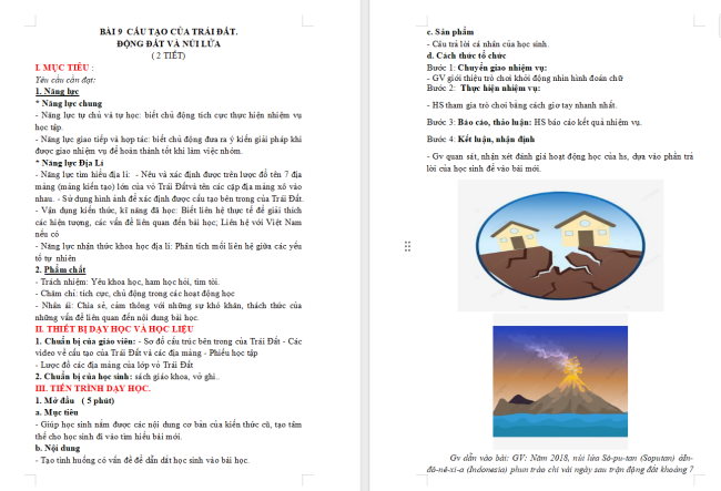 Giáo án Địa lí 6 Bài 9: Cấu tạo của Trái Đất. Động đất và núi lửa